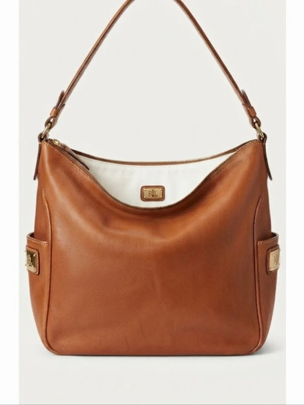 Vintage Lauren Ralph Lauren Leather Hobo Shoulder Bag British Tan Leather Medium